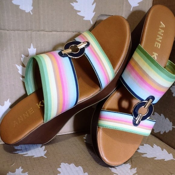 Anne Klein "Hadya" Slip On Wedge Sandal Striped Slide Heel sz 9 ~LN, Hardly Worn - Picture 10 of 10